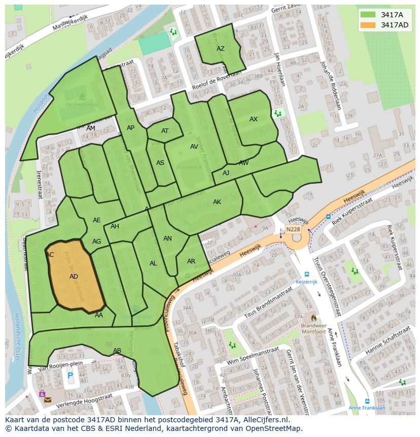 Afbeelding van het postcodegebied 3417 AD op de kaart.
