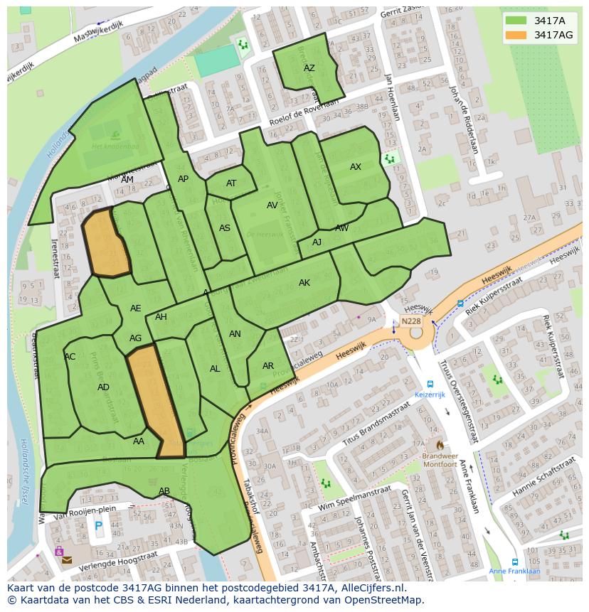 Afbeelding van het postcodegebied 3417 AG op de kaart.