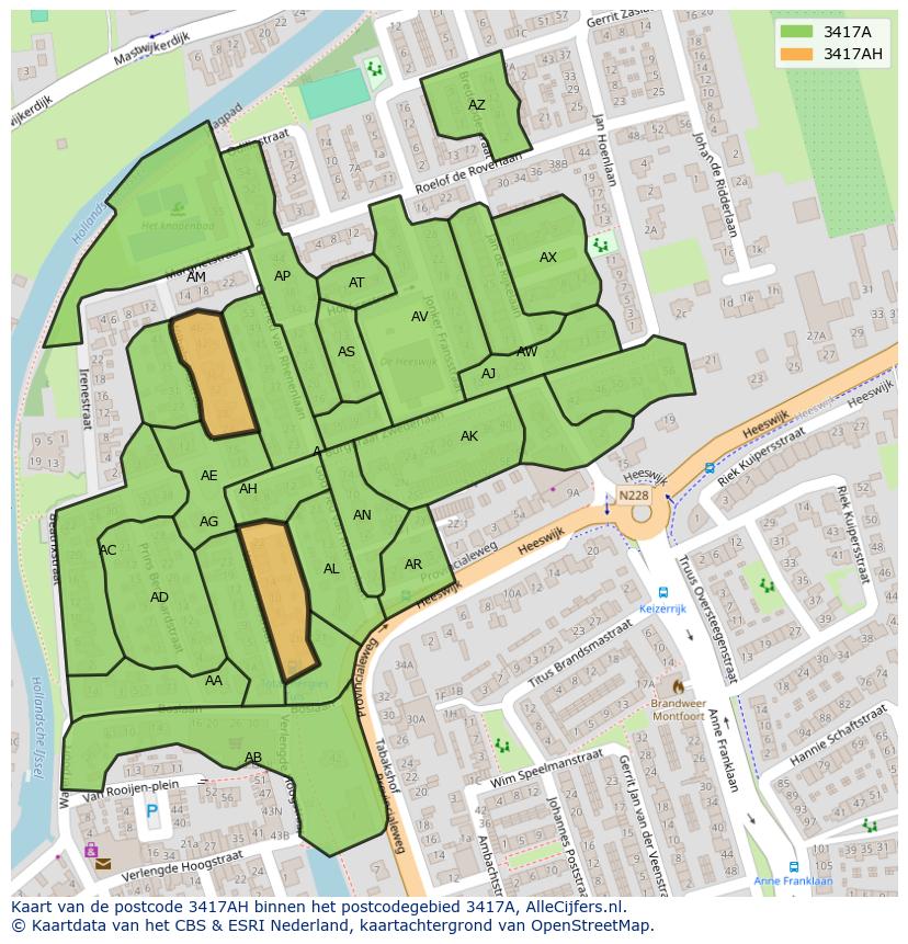 Afbeelding van het postcodegebied 3417 AH op de kaart.