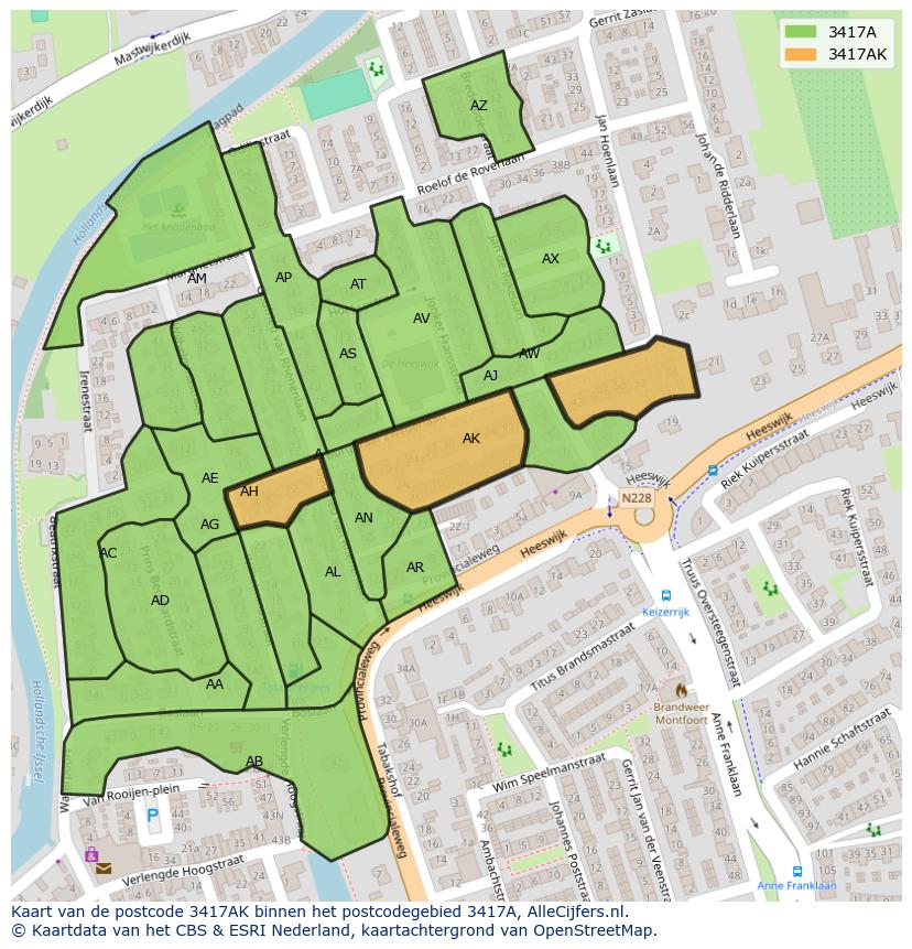 Afbeelding van het postcodegebied 3417 AK op de kaart.