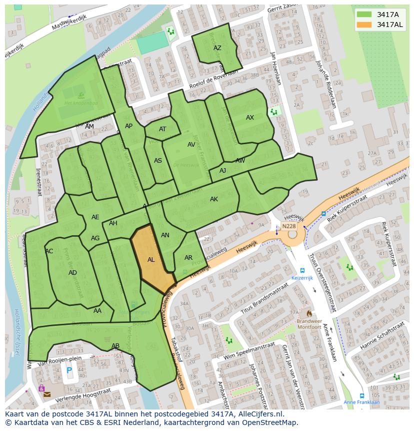 Afbeelding van het postcodegebied 3417 AL op de kaart.