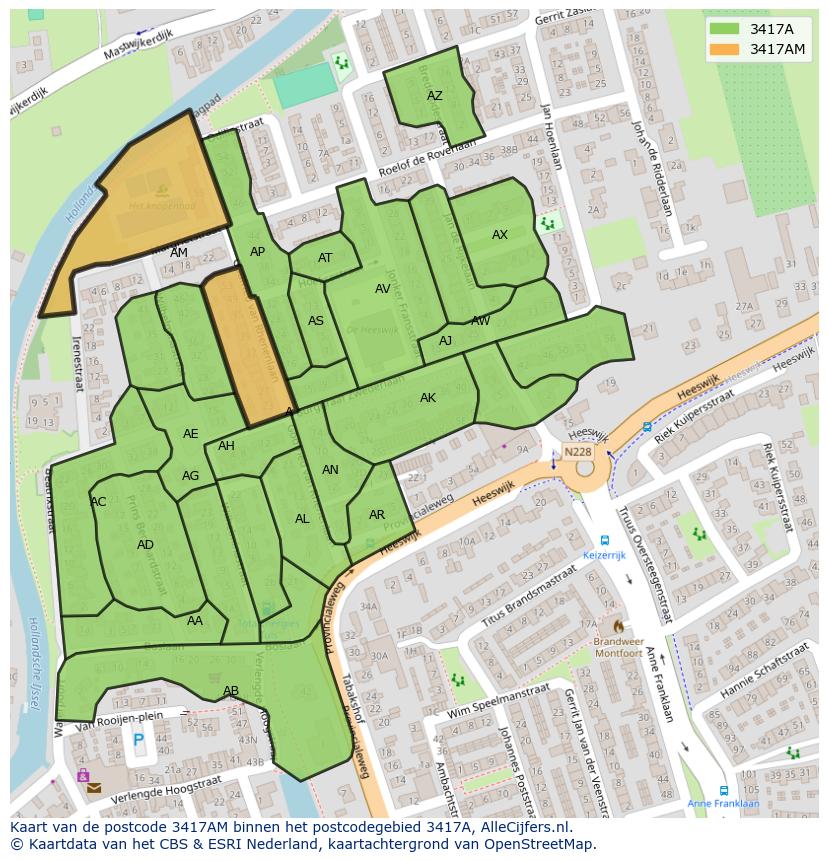 Afbeelding van het postcodegebied 3417 AM op de kaart.