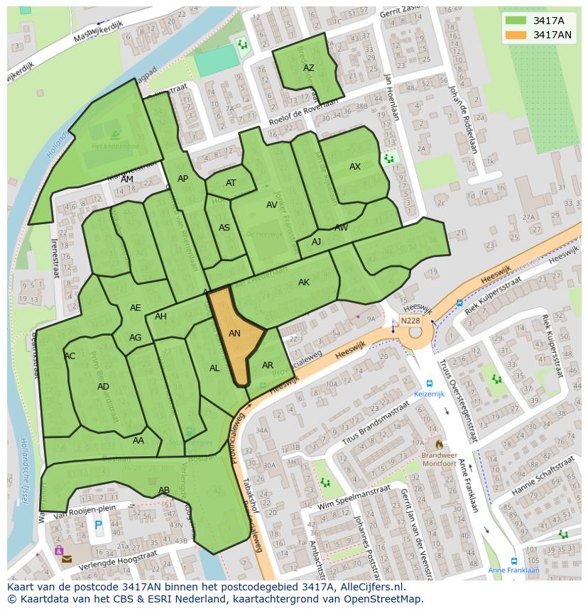 Afbeelding van het postcodegebied 3417 AN op de kaart.