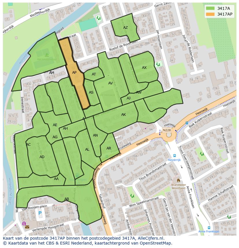 Afbeelding van het postcodegebied 3417 AP op de kaart.