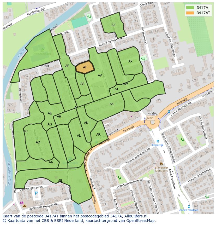 Afbeelding van het postcodegebied 3417 AT op de kaart.