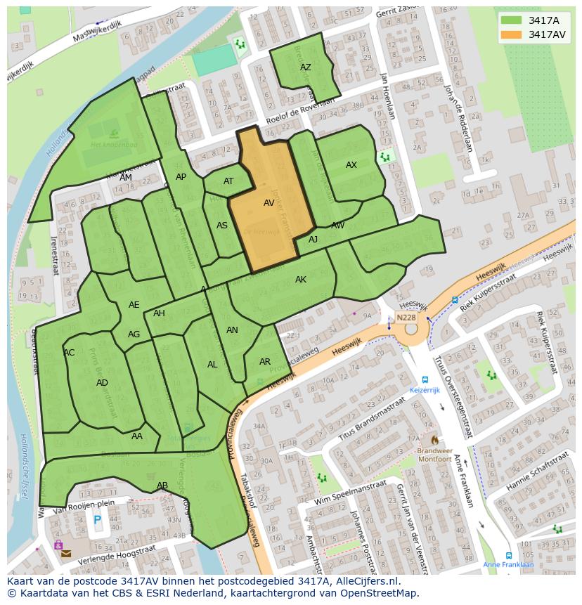 Afbeelding van het postcodegebied 3417 AV op de kaart.