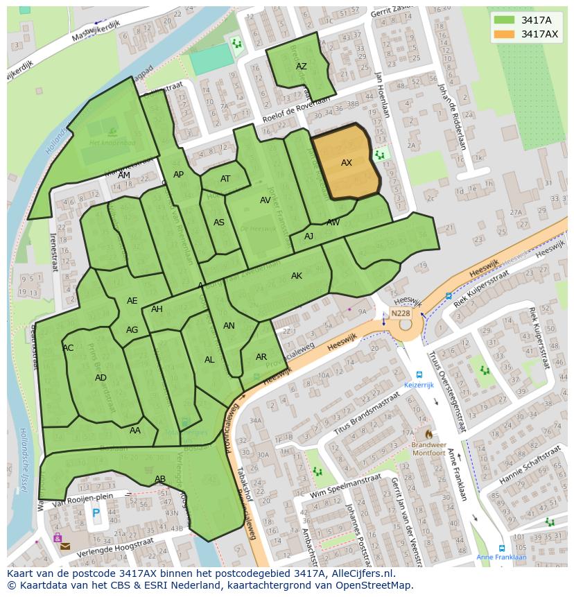 Afbeelding van het postcodegebied 3417 AX op de kaart.