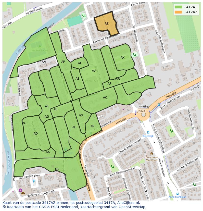 Afbeelding van het postcodegebied 3417 AZ op de kaart.