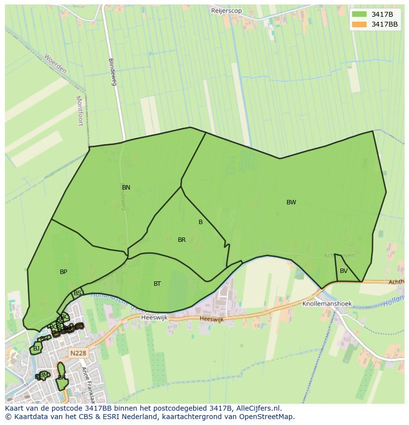 Afbeelding van het postcodegebied 3417 BB op de kaart.