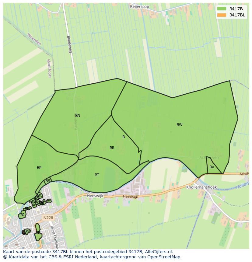 Afbeelding van het postcodegebied 3417 BL op de kaart.