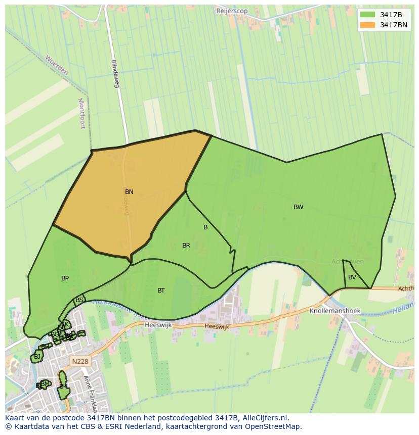 Afbeelding van het postcodegebied 3417 BN op de kaart.
