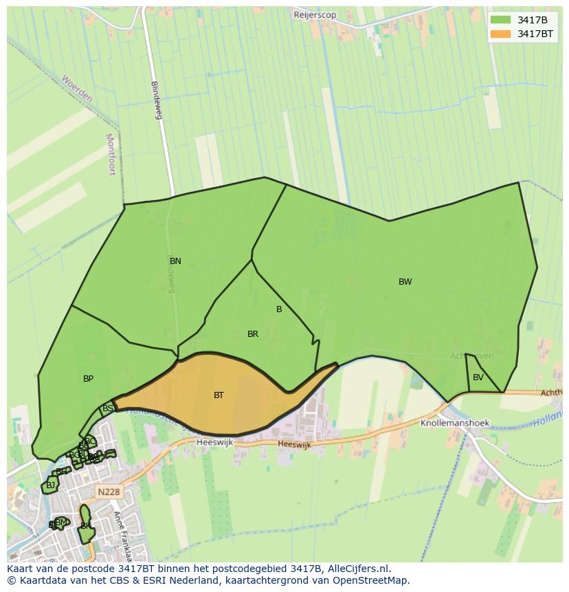 Afbeelding van het postcodegebied 3417 BT op de kaart.