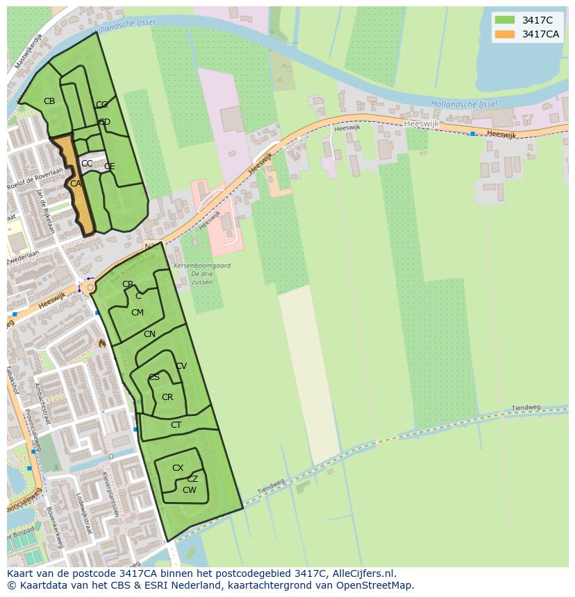 Afbeelding van het postcodegebied 3417 CA op de kaart.
