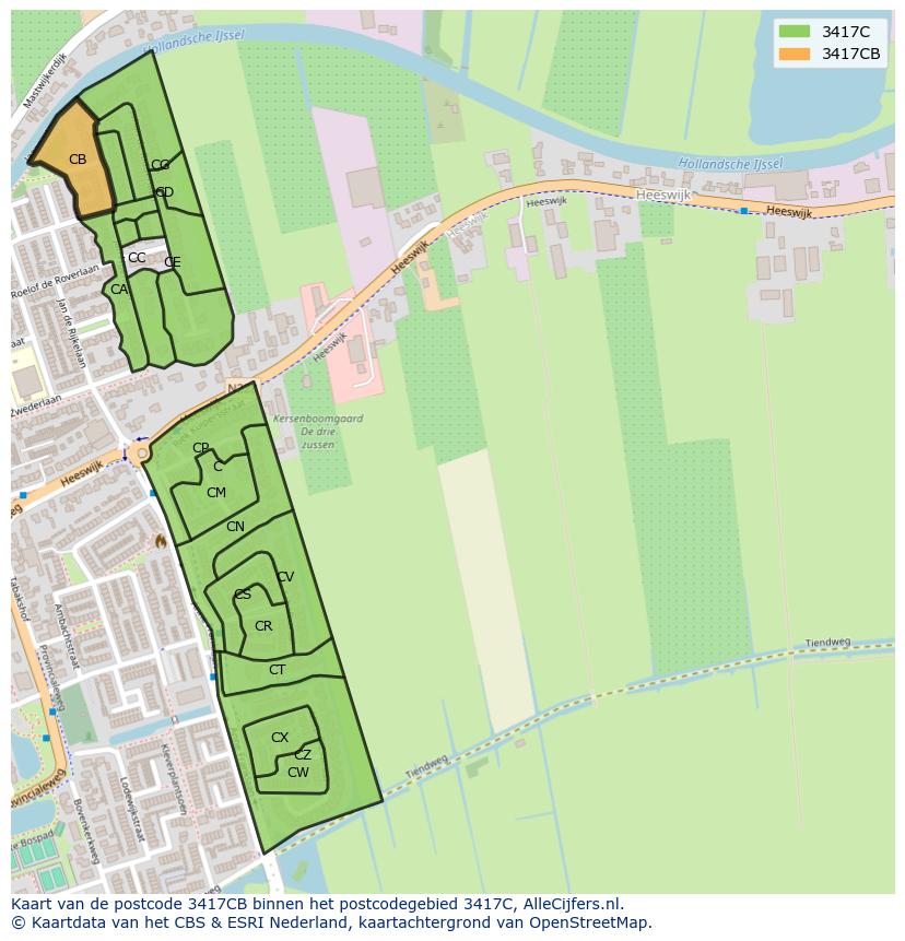 Afbeelding van het postcodegebied 3417 CB op de kaart.