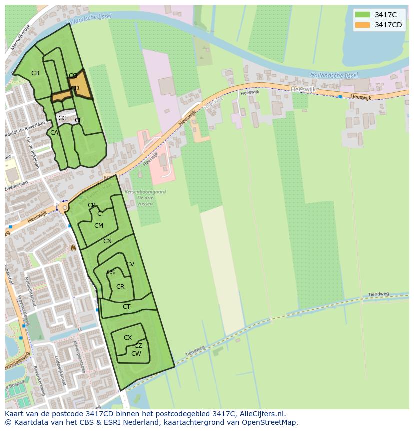 Afbeelding van het postcodegebied 3417 CD op de kaart.