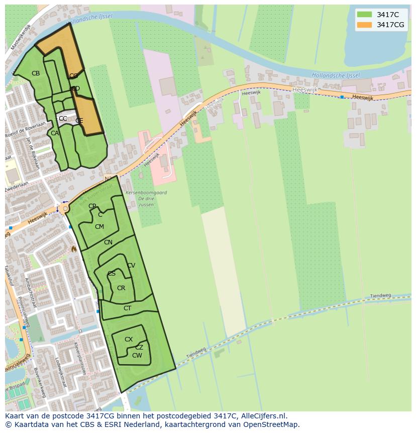 Afbeelding van het postcodegebied 3417 CG op de kaart.