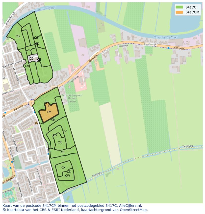 Afbeelding van het postcodegebied 3417 CM op de kaart.