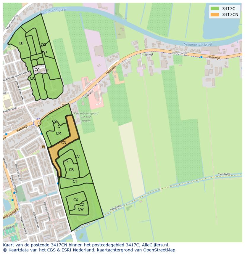 Afbeelding van het postcodegebied 3417 CN op de kaart.
