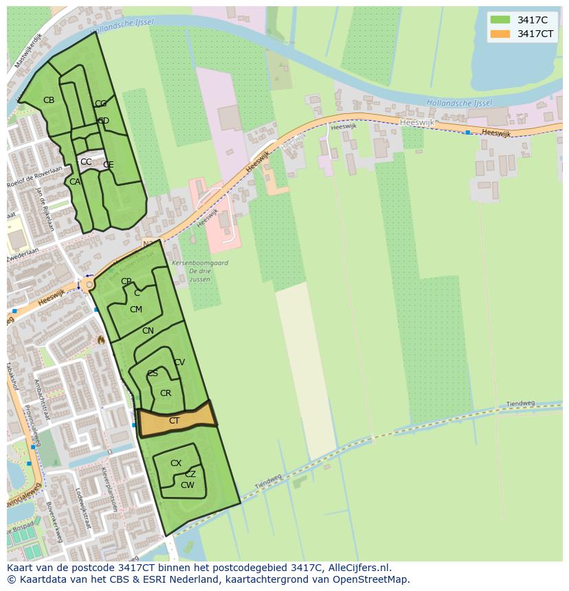 Afbeelding van het postcodegebied 3417 CT op de kaart.