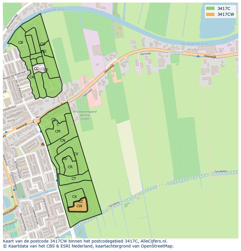 Afbeelding van het postcodegebied 3417 CW op de kaart.