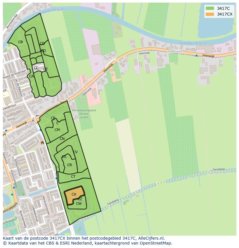 Afbeelding van het postcodegebied 3417 CX op de kaart.