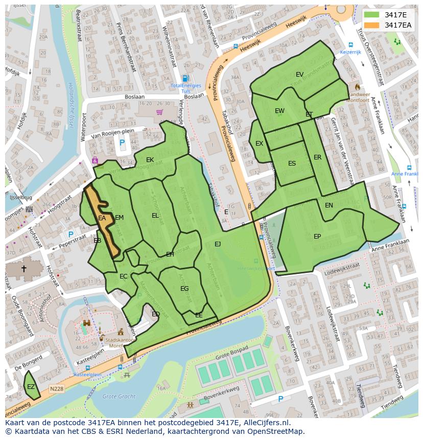 Afbeelding van het postcodegebied 3417 EA op de kaart.