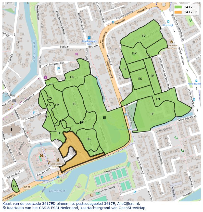 Afbeelding van het postcodegebied 3417 ED op de kaart.
