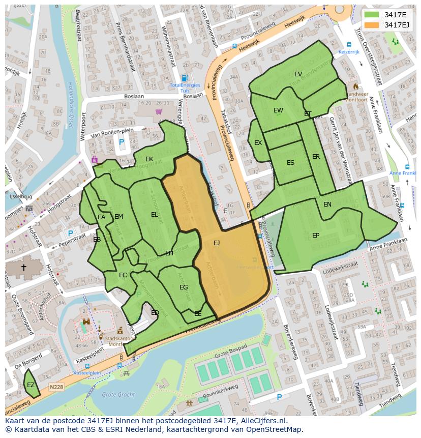 Afbeelding van het postcodegebied 3417 EJ op de kaart.