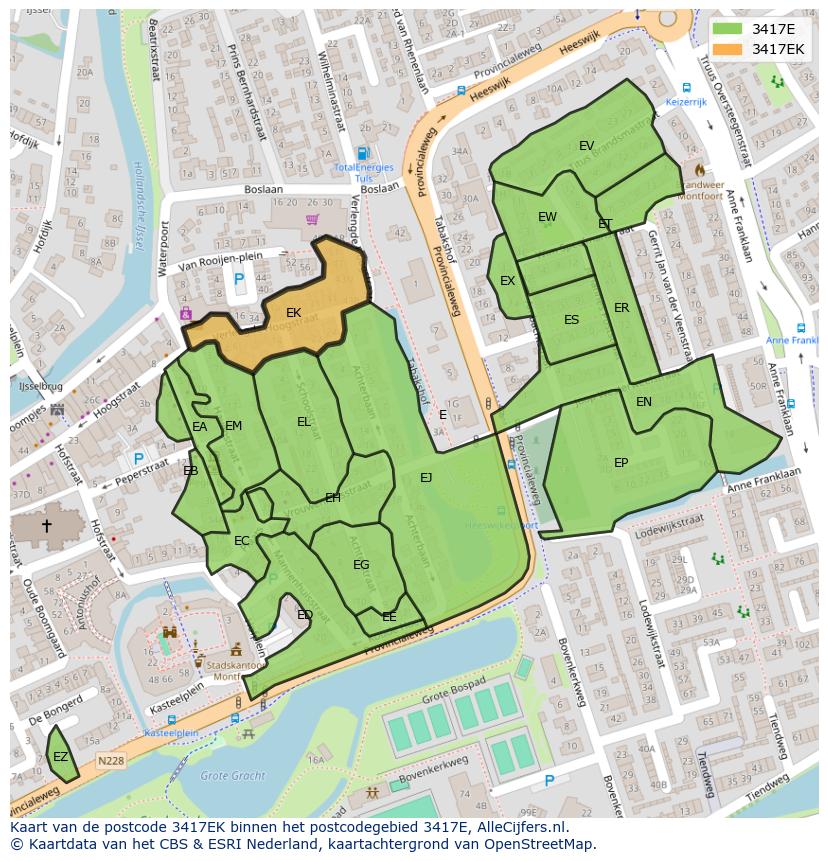 Afbeelding van het postcodegebied 3417 EK op de kaart.