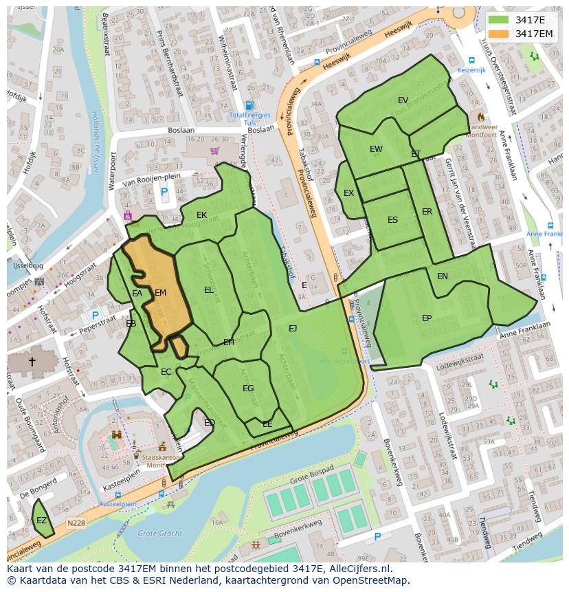 Afbeelding van het postcodegebied 3417 EM op de kaart.