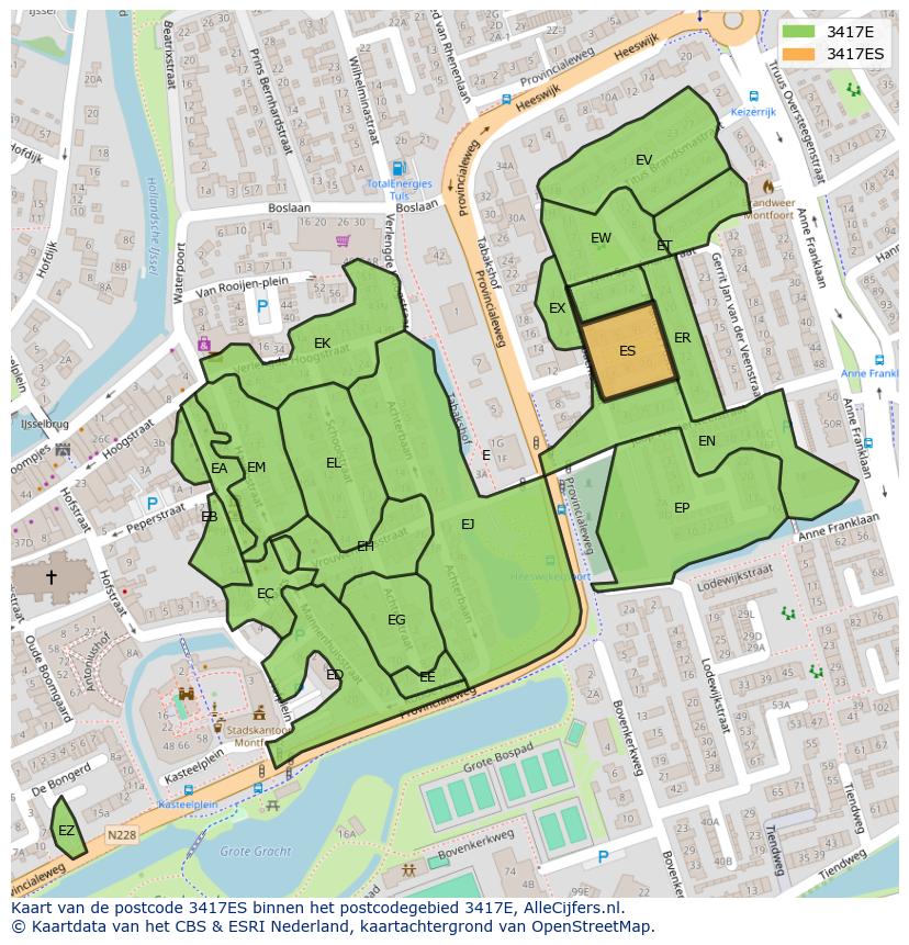 Afbeelding van het postcodegebied 3417 ES op de kaart.