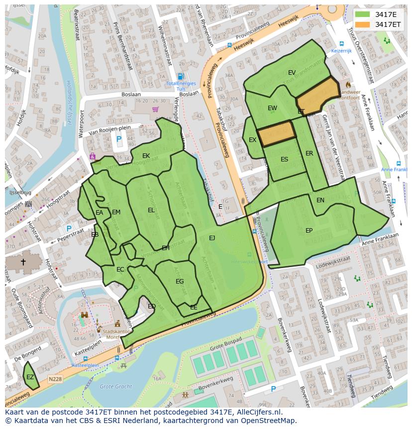 Afbeelding van het postcodegebied 3417 ET op de kaart.