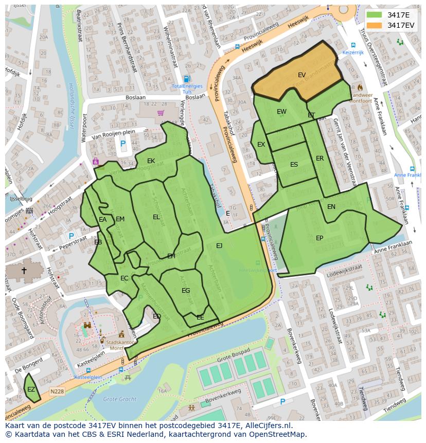 Afbeelding van het postcodegebied 3417 EV op de kaart.