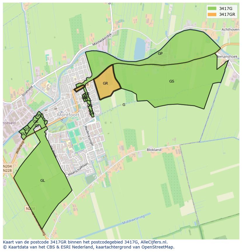 Afbeelding van het postcodegebied 3417 GR op de kaart.