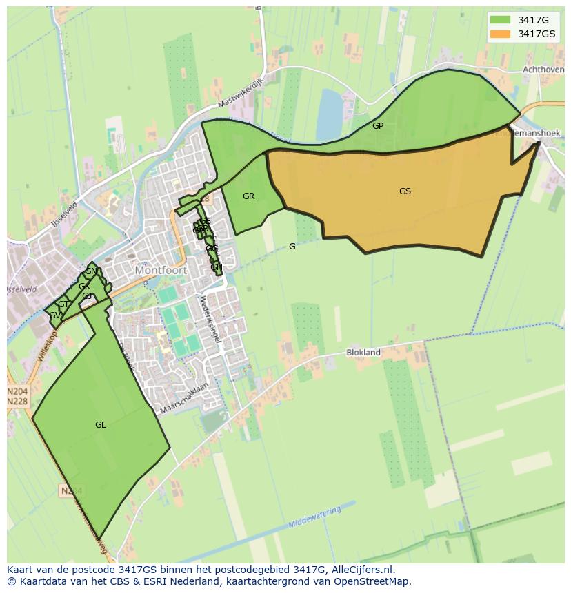 Afbeelding van het postcodegebied 3417 GS op de kaart.