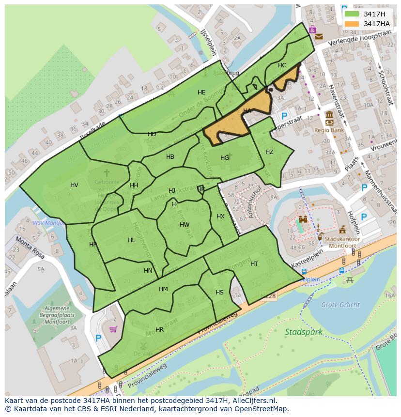 Afbeelding van het postcodegebied 3417 HA op de kaart.
