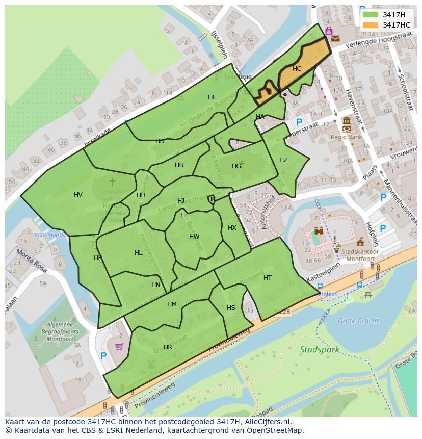 Afbeelding van het postcodegebied 3417 HC op de kaart.