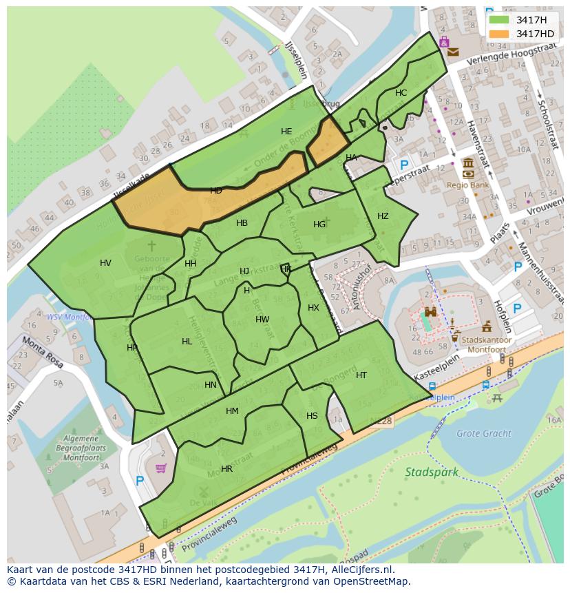 Afbeelding van het postcodegebied 3417 HD op de kaart.