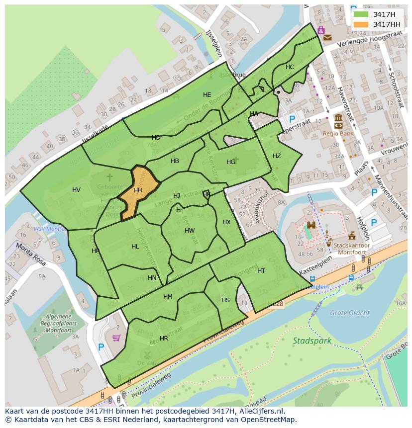 Afbeelding van het postcodegebied 3417 HH op de kaart.