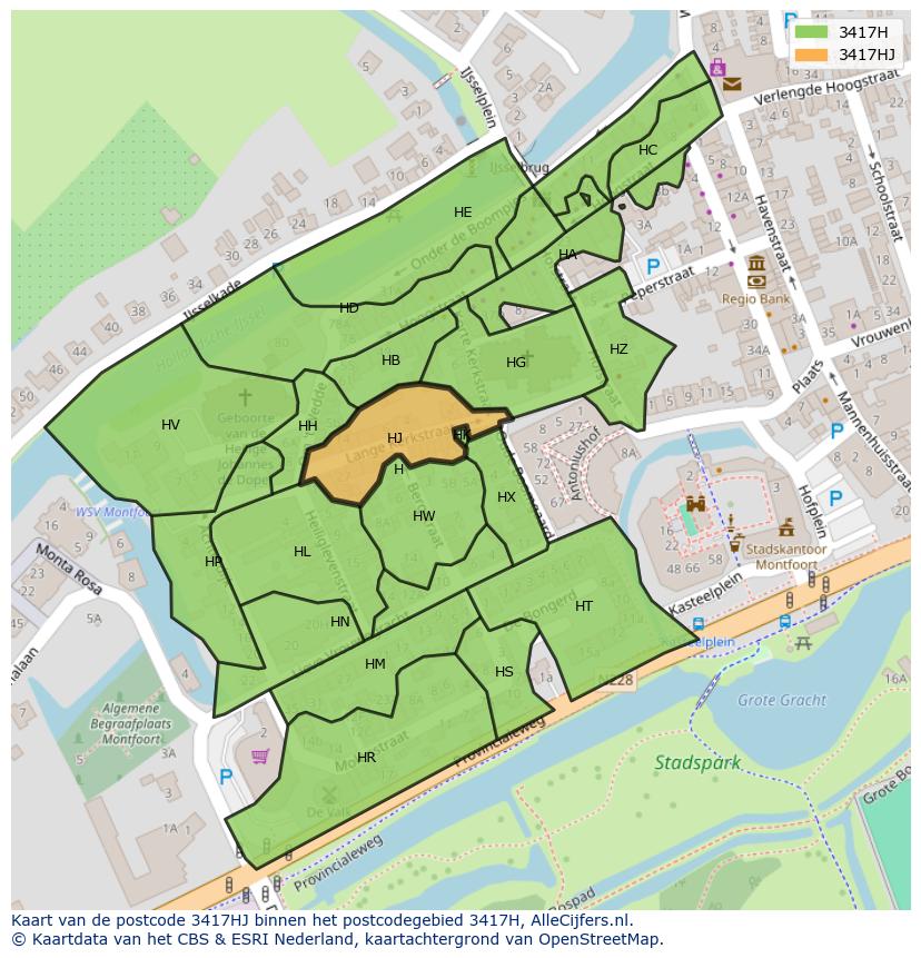 Afbeelding van het postcodegebied 3417 HJ op de kaart.