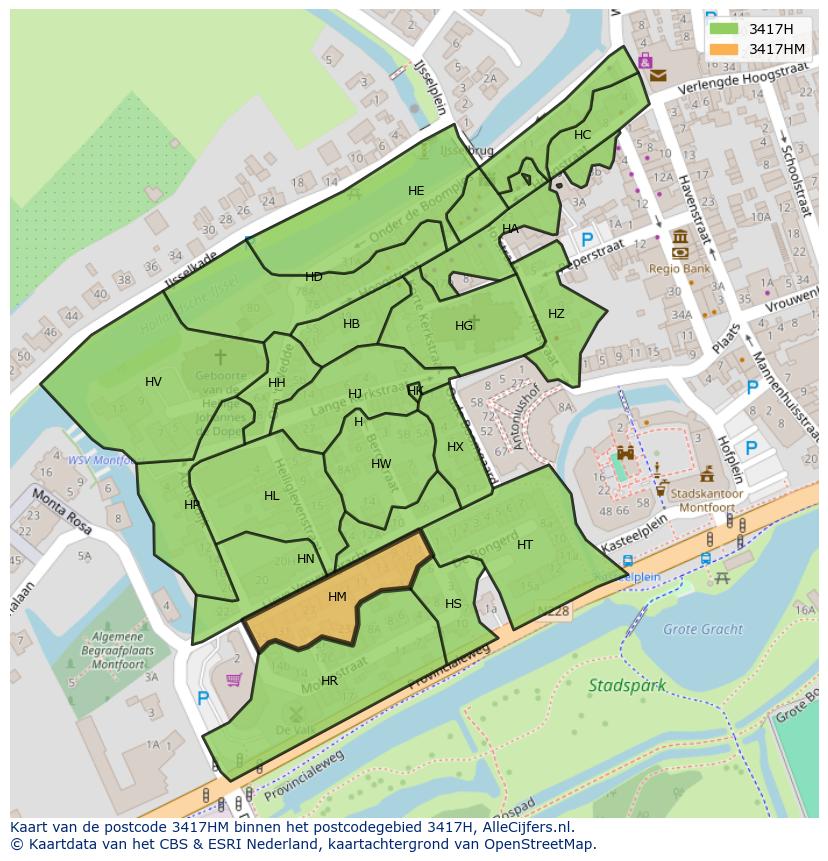 Afbeelding van het postcodegebied 3417 HM op de kaart.