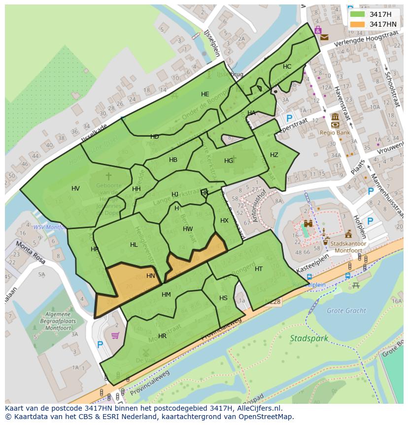 Afbeelding van het postcodegebied 3417 HN op de kaart.