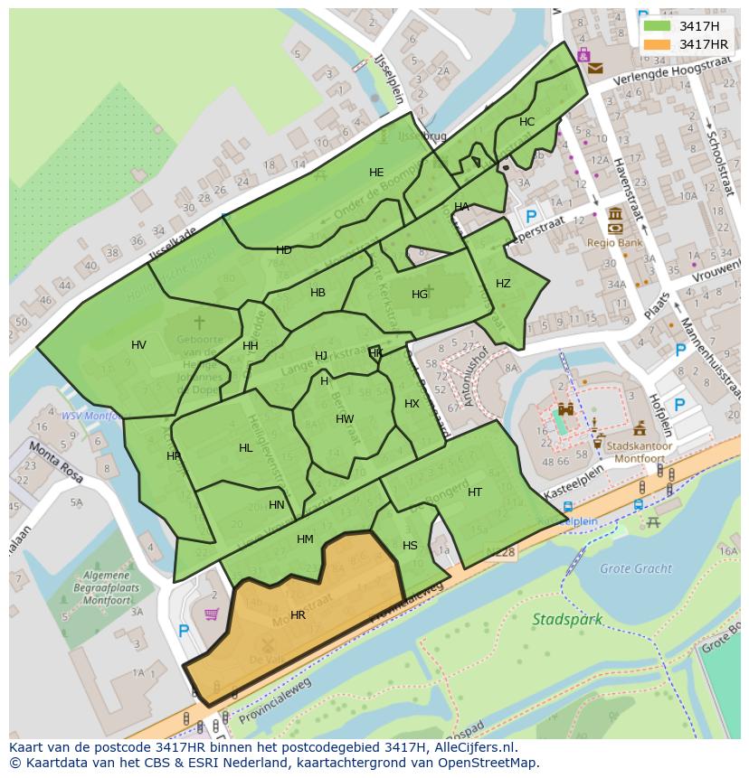 Afbeelding van het postcodegebied 3417 HR op de kaart.