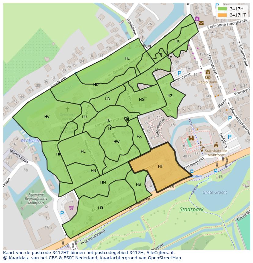 Afbeelding van het postcodegebied 3417 HT op de kaart.