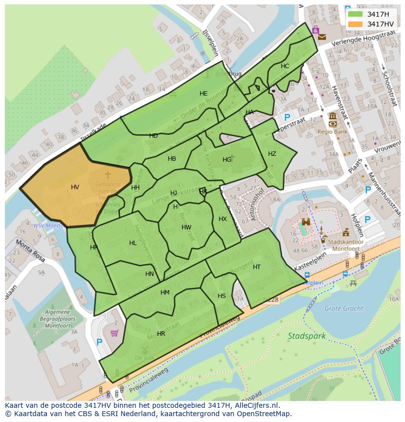 Afbeelding van het postcodegebied 3417 HV op de kaart.