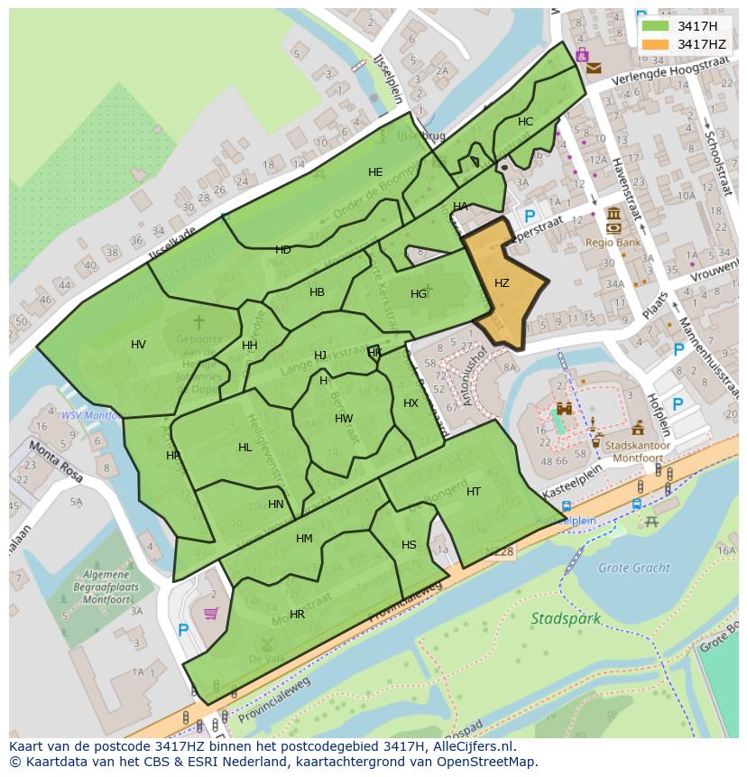 Afbeelding van het postcodegebied 3417 HZ op de kaart.