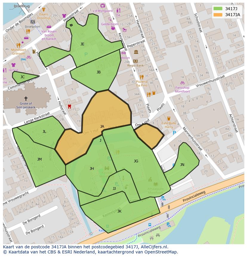 Afbeelding van het postcodegebied 3417 JA op de kaart.