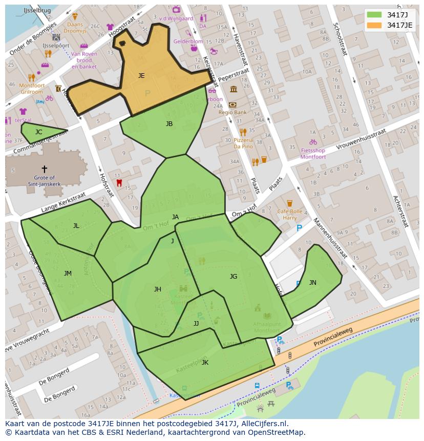 Afbeelding van het postcodegebied 3417 JE op de kaart.