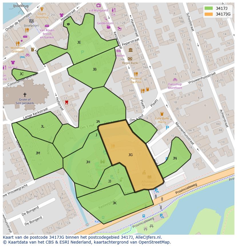 Afbeelding van het postcodegebied 3417 JG op de kaart.
