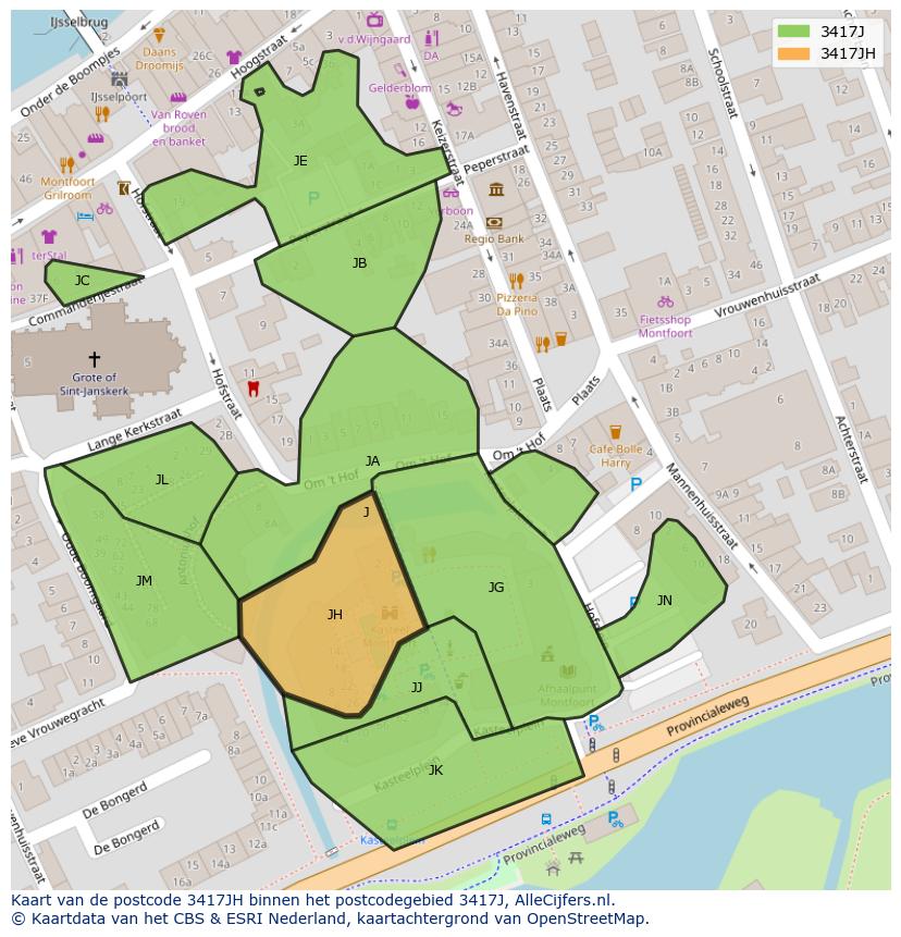 Afbeelding van het postcodegebied 3417 JH op de kaart.